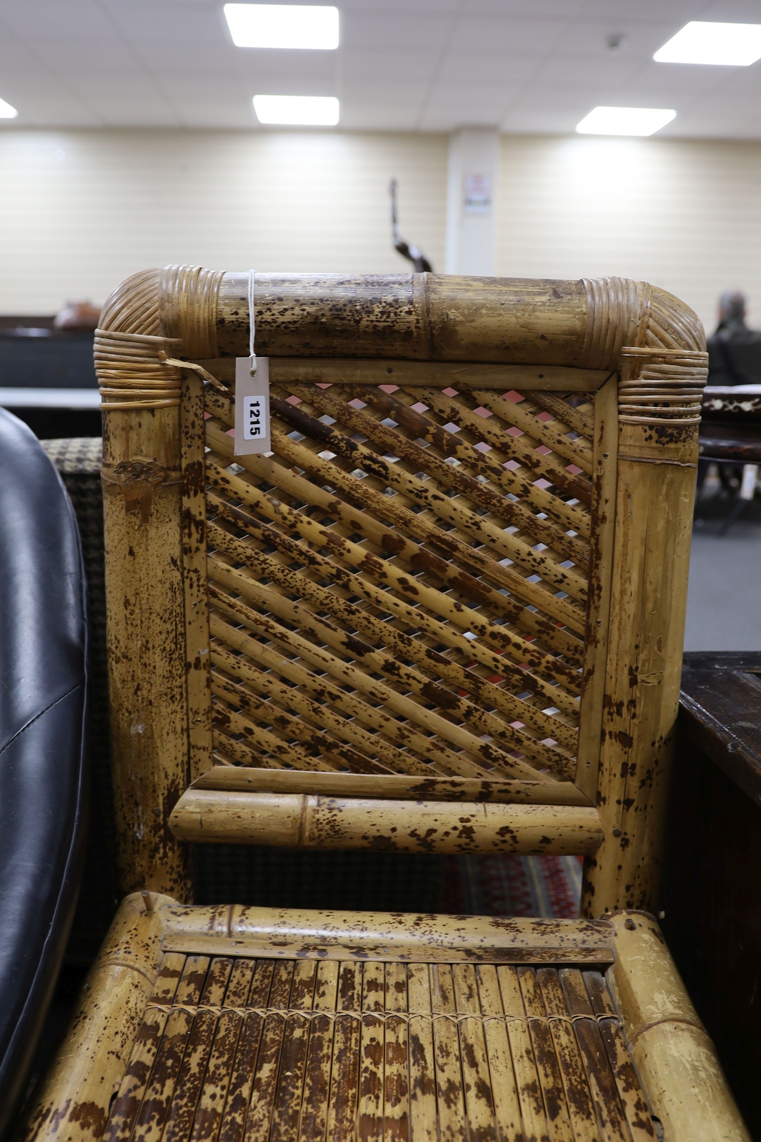 A pair of Chinese bamboo side chairs, width 45cm, depth 48cm, height 99cm